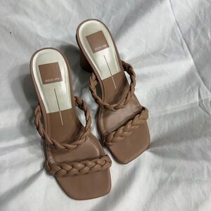 Dolce Vita Braided Strap Mule Heels Tan Women’s Size 7.5 Square Toe Sandals